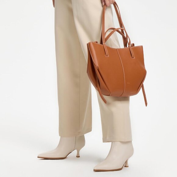 Women White Kitten Heel Pointed Toe Stiletto Faux Leather Mid Calf Ankle Booties - Picture 4 of 7